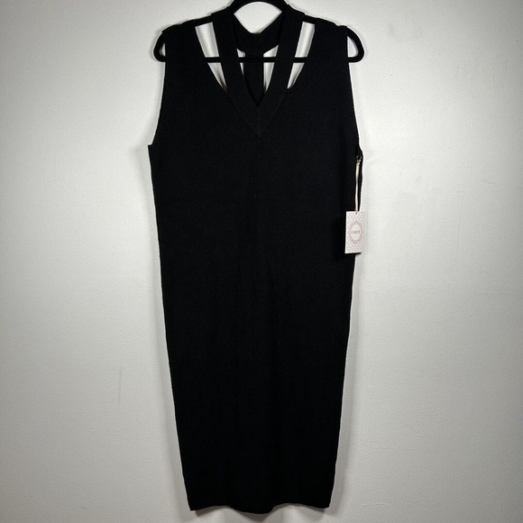 Curete Knit Black Dress NWT Minimalist Cutout Stretch Size Medium - Picture 1 of 9